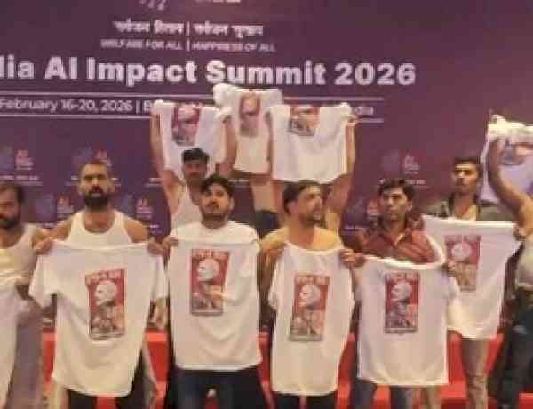 Youth Congress members stage shirtless protest at AI Summit, detained