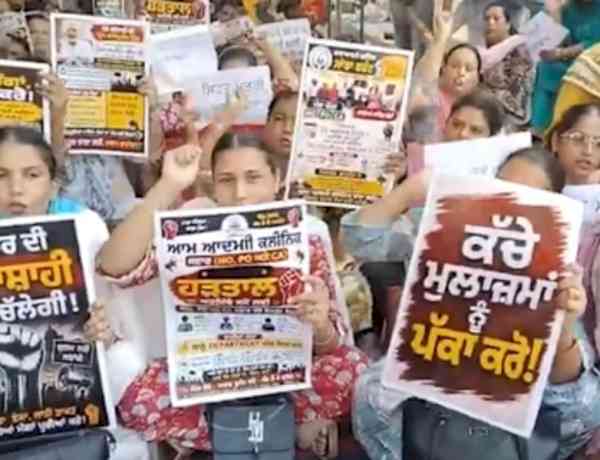 Punjab: Civil hospital staff protest over demands ‘pending’ for over four years in Bathinda