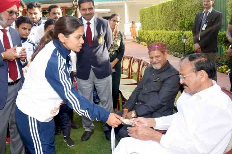 Vice President M Venkaiah Naidu interacted with sports persons from PU