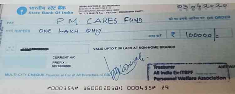 Ex-ITBP veterans’ association donates Rs 1 lakh to fight Covid-19