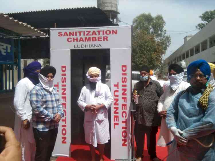 Sanitizer chamber installed by Gurdeep Gosha at Gurdwara Alamgir Sahib