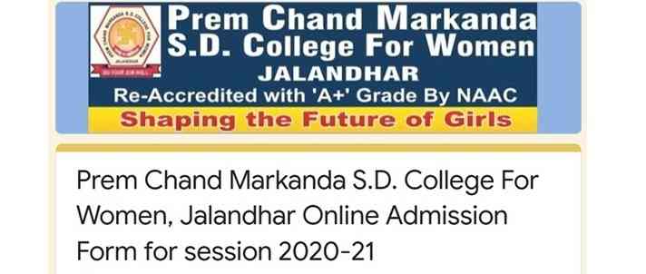 Prem Chand Markanda SD College for Women commences online admission process and teaching