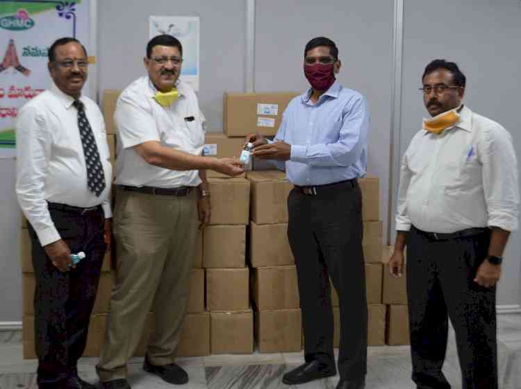 FREEMASONS OF TELANGANA DONATED 4000 HAND SANITISERS TO GHMC