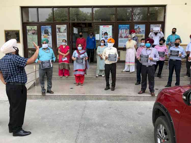 Members of NZIEA working in LIC divisional office, Dugri, Ludhiana stage protests 