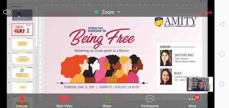 Workshop on “Being free -reclaiming our innate power as a woman” organized at Amity University