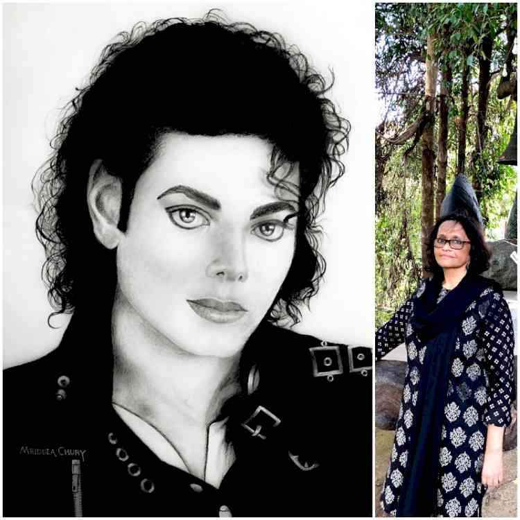 Charcoal sketch tribute to the King of Pop Michael Jackson on his birth anniversary by artist Mridula Chury