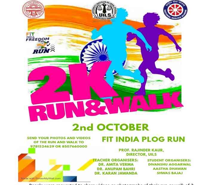 2 kms Plog Run organised by NSS, University Institute Of Legal Studies, PU