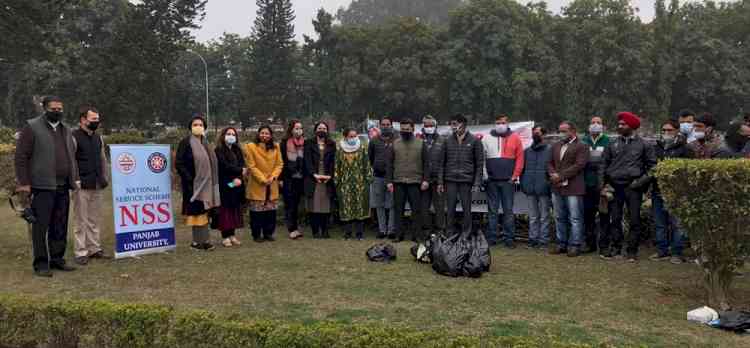 Cleanliness drive at Prof G P Sharma Herbal Park, PU