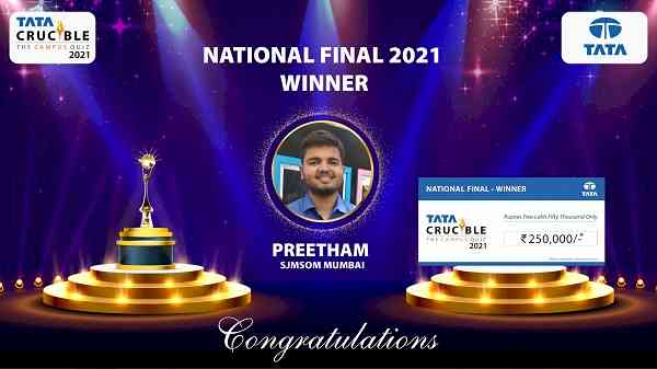 Preetham Upadhya from SJMSOM, IIT Bombay, lifts coveted national trophy at first ever virtual edition of Tata Crucible Campus Quiz