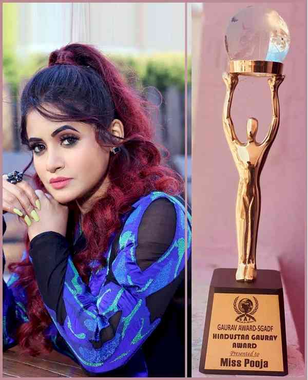 Miss Pooja awarded with coveted Hindustan Gaurav Award