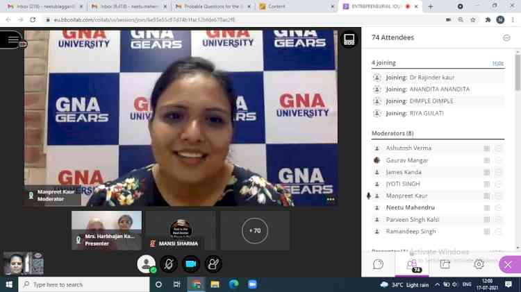 GNA University organised Webinar on Entrepreneurial Journey: A Dream to Reality