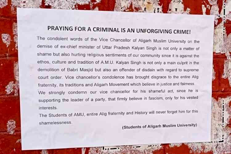 Posters against AMU VC for condoling Kalyan Singh's death