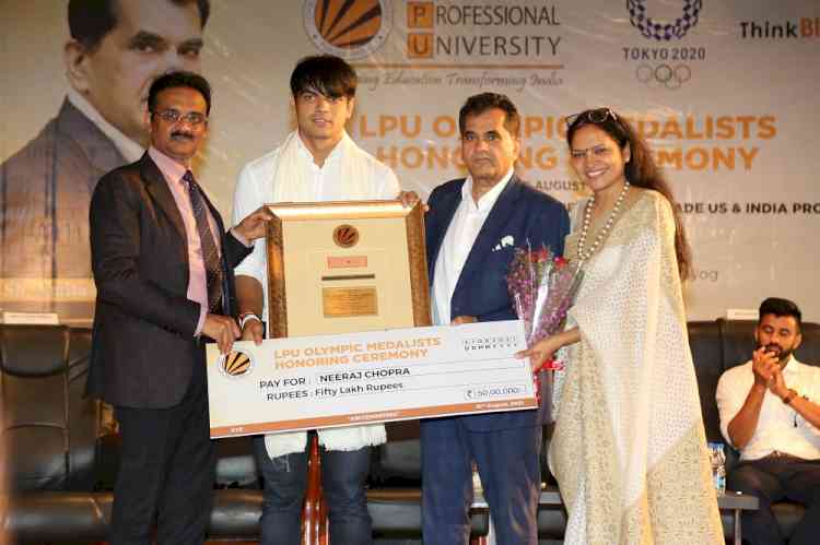 LPU rewards 13 of its students who won Olympic Medals including Neeraj Chopra with INR 1.75 Crores
