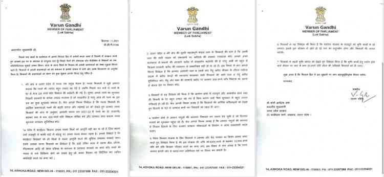 Varun Gandhi writes to Yogi, seeks relief for farmers