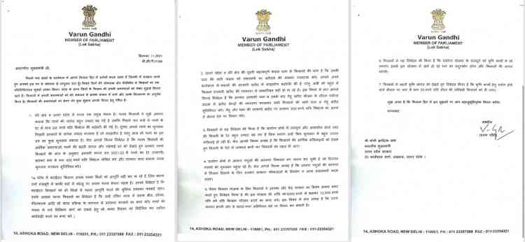 Varun Gandhi writes to Yogi, seeks relief for farmers