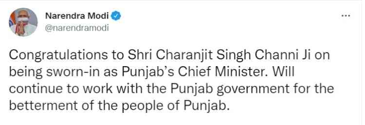 PM Modi greets new Punjab Chief Minister Channi
