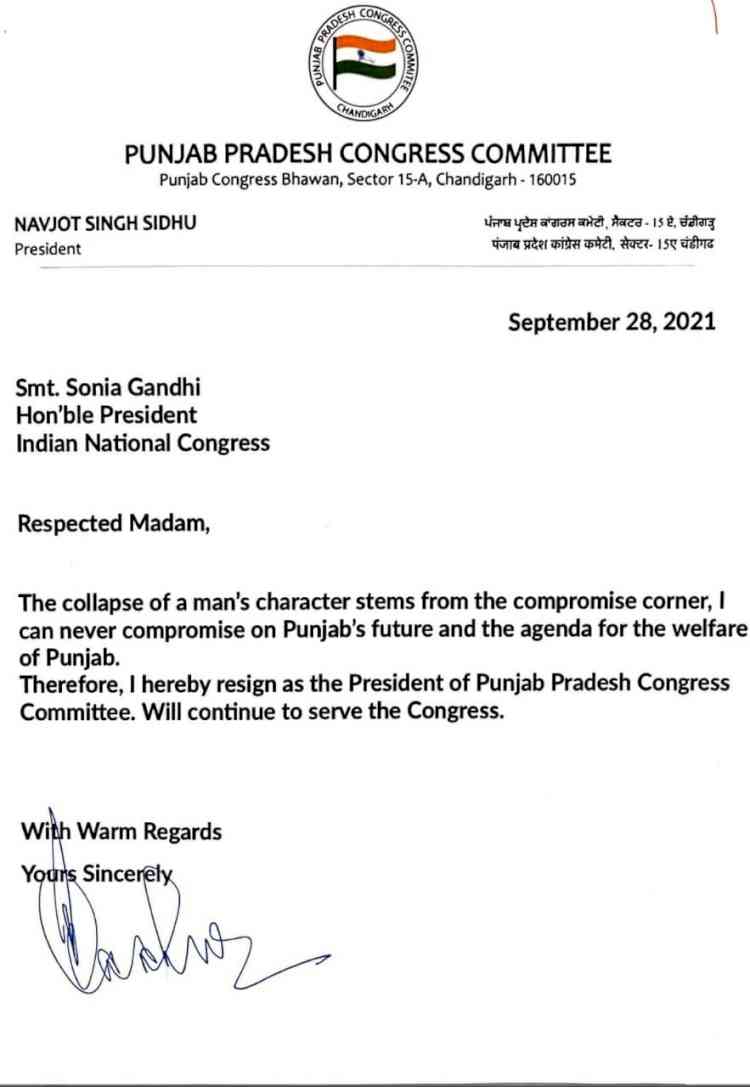 Navjot Sidhu resigns as Punjab Congress chief