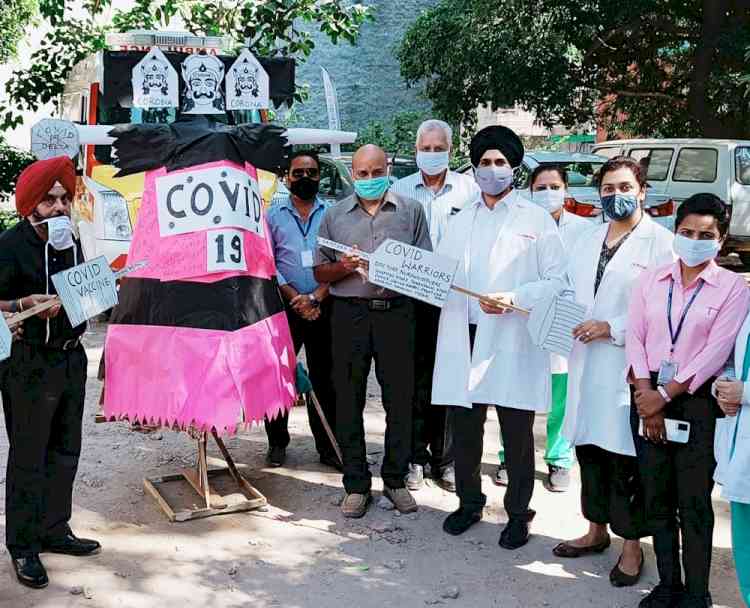 Ravana effigy disguised as Covid put to flame by hospital staff
