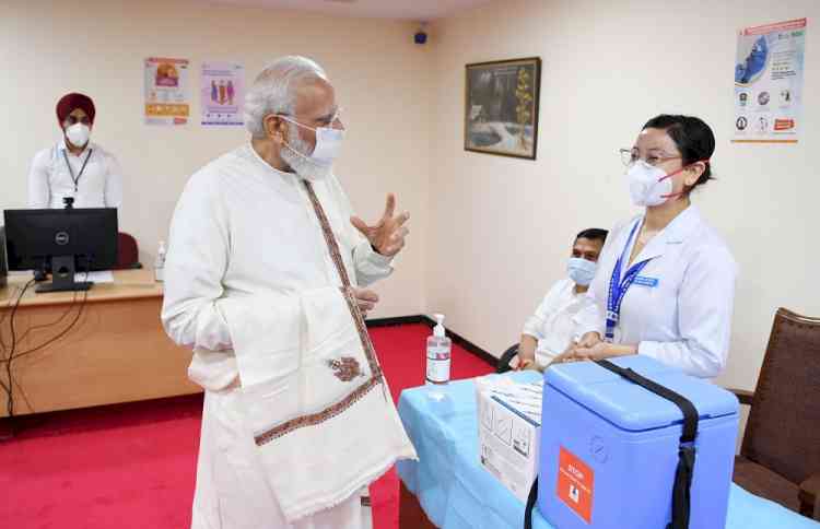 Modi visits Delhi hospital to mark India's 100 Cr Covid vax milestone