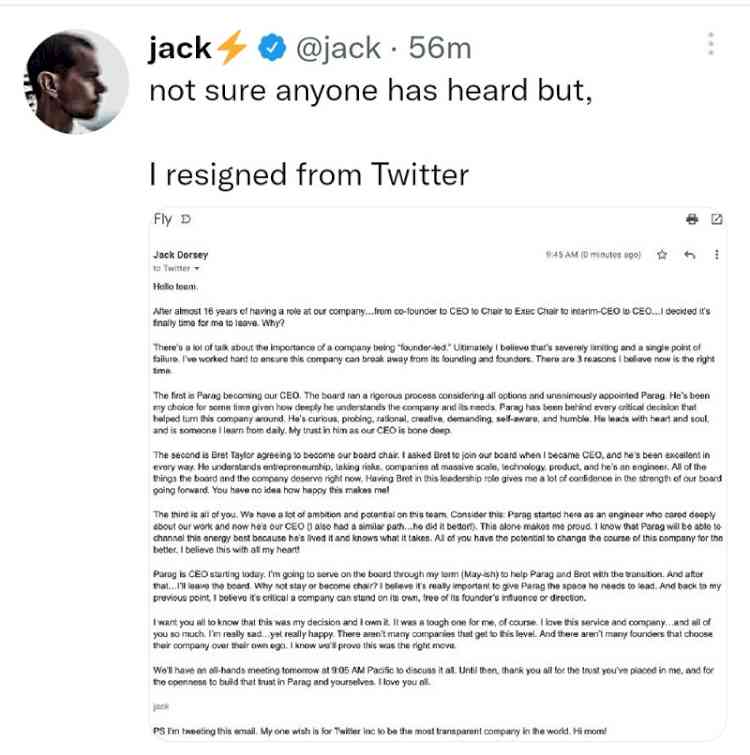 What Jack Dorsey said in his latest tweet