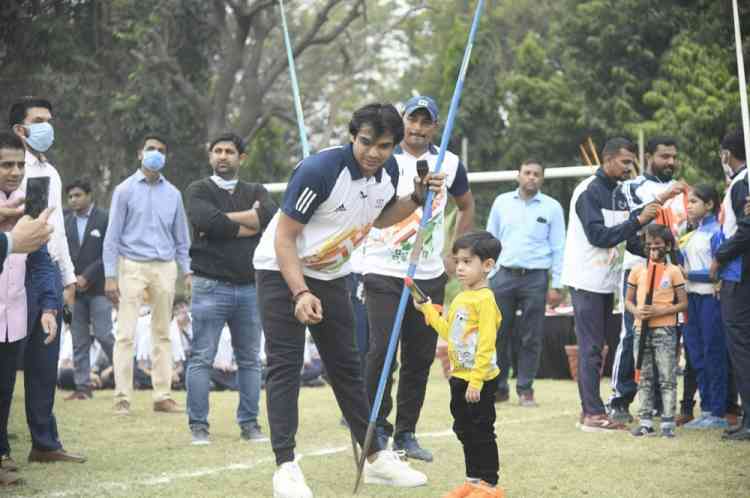 Neeraj Chopra enthrals students from 75 schools at Sanskardham in Ahmedabad