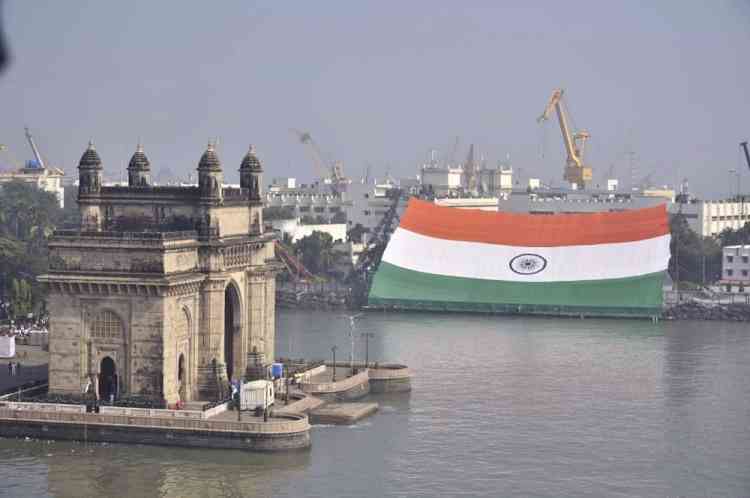 Indian Navy unveils world's largest national flag in Mumbai