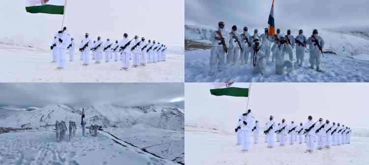ITBP jawans unfurl Tricolour at icy height in Himalayas on R-Day