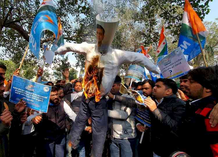 NSUI protests in support of Bihar, UP agitating students