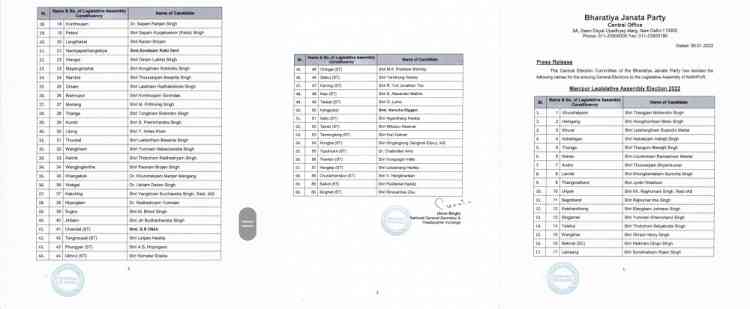 BJP releases names of all 60 candidates for Manipur polls