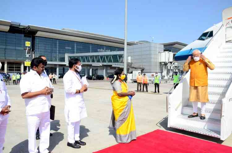 PM Modi reaches Hyderabad, Telangana CM stays away
