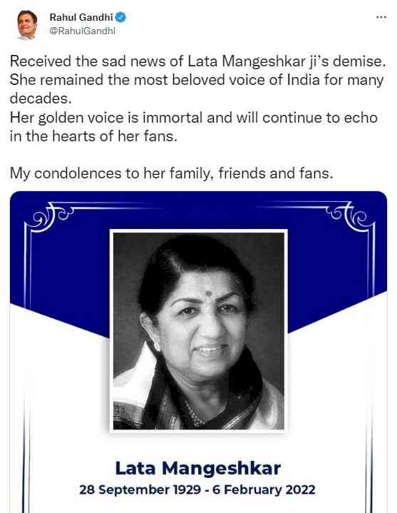 Cong express condolences on the passing of Lata Mangeshkar
