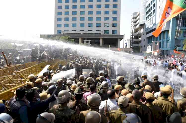Water cannons used on BJP workers seeking CBI probe in REET paper leak