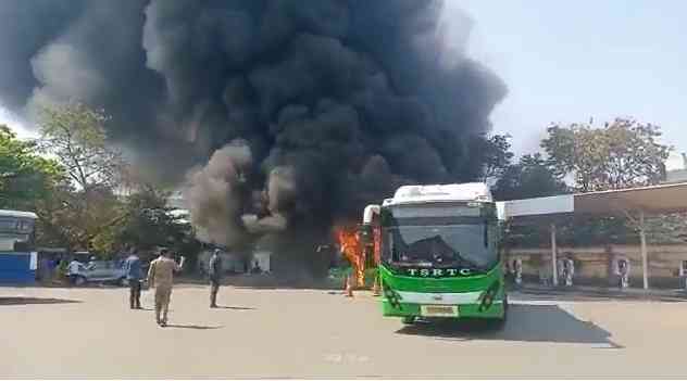 TSRTC bus gutted while charging in Secunderabad