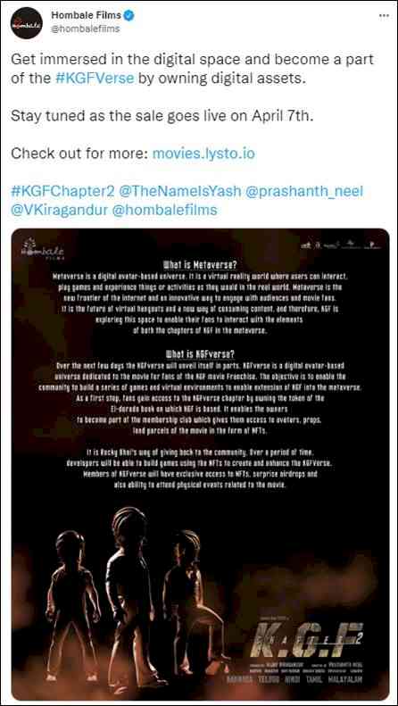 ‘KGF: Chapter 2’ metaverse to be launched soon as ‘KGFVerse’