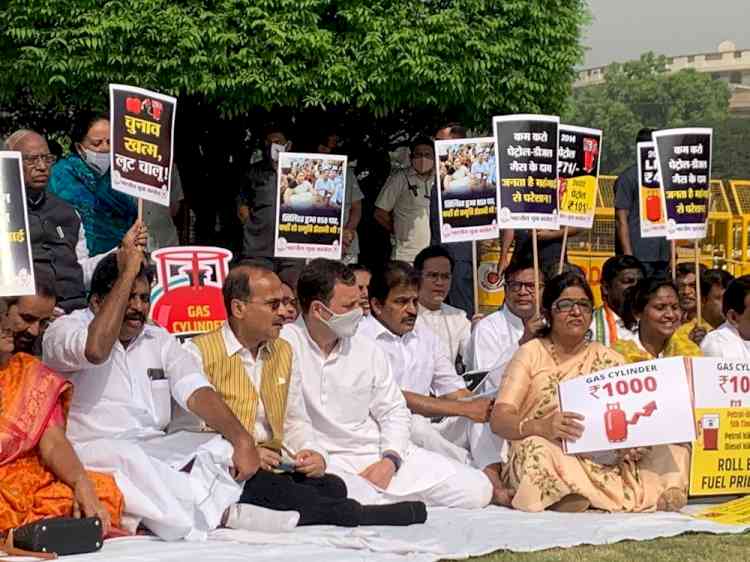 Congress MPs protest against fuel price hike