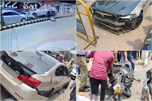 K'taka: 2 injured as BMW driver loses control, jumps divider