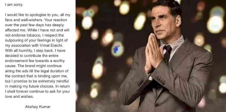 Akshay Kumar issues apology for doing tobacco advert