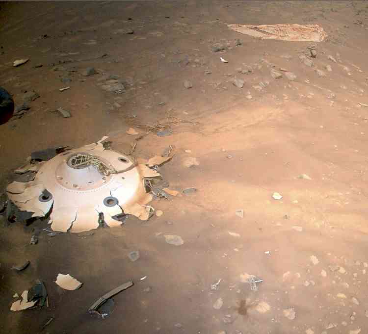 NASA helicopter captures wreckage from Perseverance rover landing on Mars