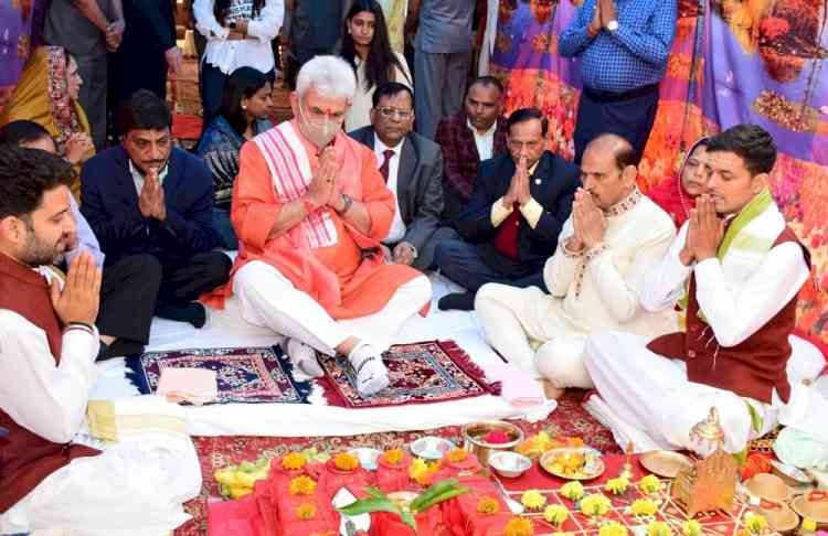 J&K LG takes part in 'Bhoomi Pujan' of Amarnath Yatri Niwas in Srinagar