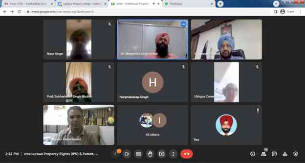 Lyallpur Khalsa College organised webinar on IPR Patents and Designs 