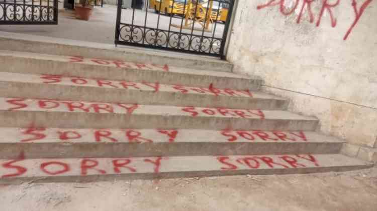 'Sorry' painted all over Bengaluru school, hunt on for culprits