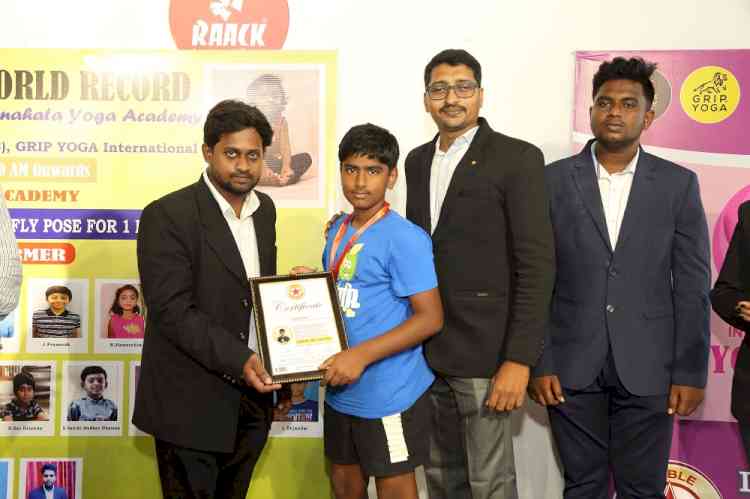 Chennai school boy creates World Record by doing Baddha Konsana pose for an hour