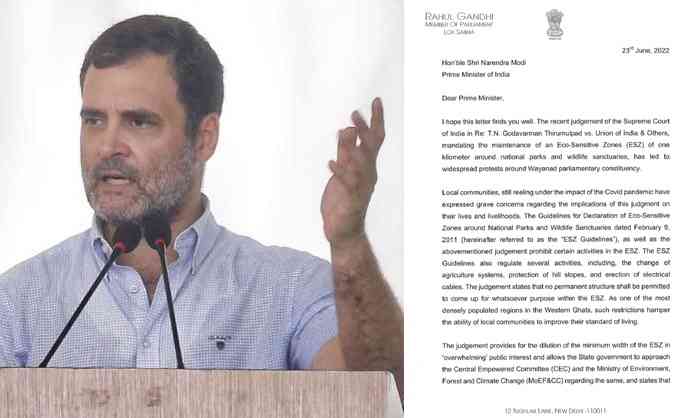 Rahul writes to PM on plight of Wayanad people in view of SC judgment