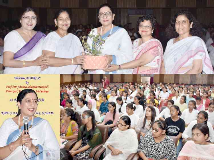 Prof. Atima Sharma Dwivedi inspiring address instills positivity in the minds of KMV Collegiate Students