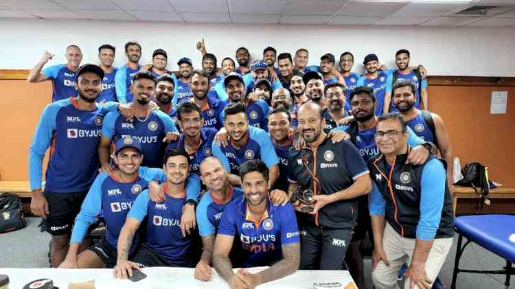 'We are champions': Shikhar leads India's celebration in dressing room after 3-0 clean sweep over West Indies