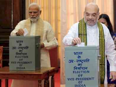 Voting on in Vice-Presidential poll; Modi, Shah, Manmohan Singh cast their votes