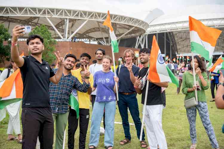 Youth waved Indian National Flag at Heartfulness Institute Hyderabad