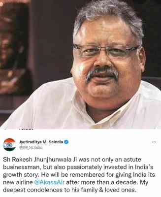 Scindia, several airlines remember Rakesh Jhunjhunwala