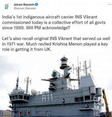 INS Vikrant, a collective effort of all govts since 1999: Cong