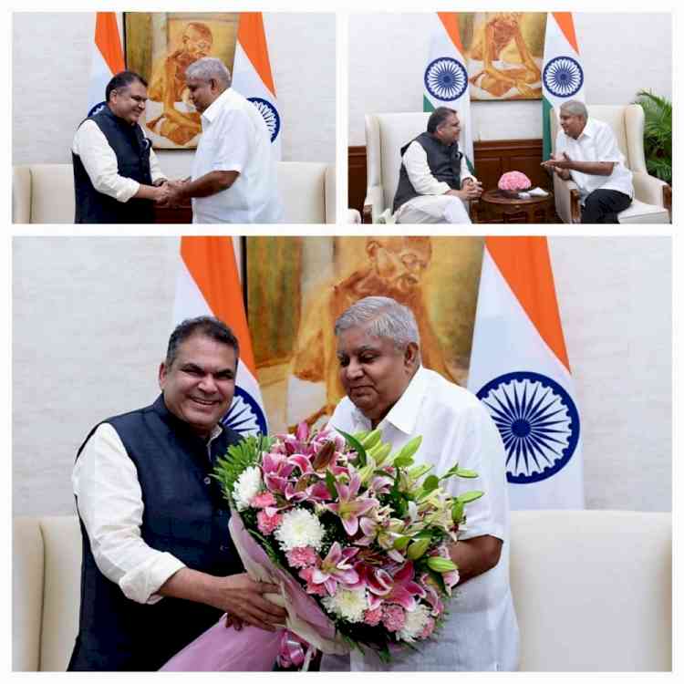 Rajya Sabha MP from Punjab Sanjeev Arora meets Vice President Jagdeep Dhankhar 